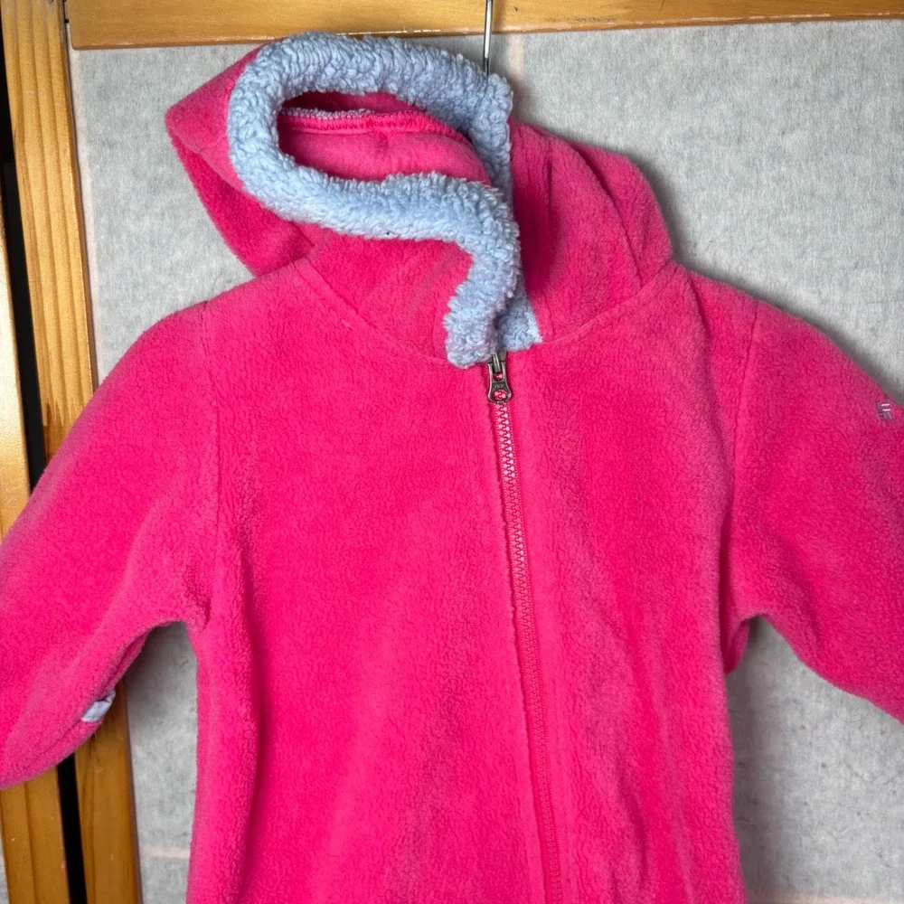 Columbia Fleece Bunting 0-3 Months Pink Hooded Bear Ears‎ Zip Up Snowsuit
